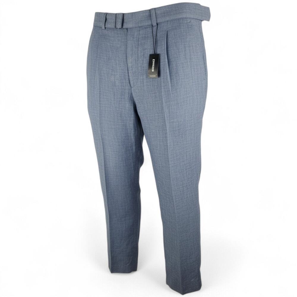 EXPRESS NWT 100% Linen Flat Front Belted Pants Mens 34x32 Herringbone Minimalist